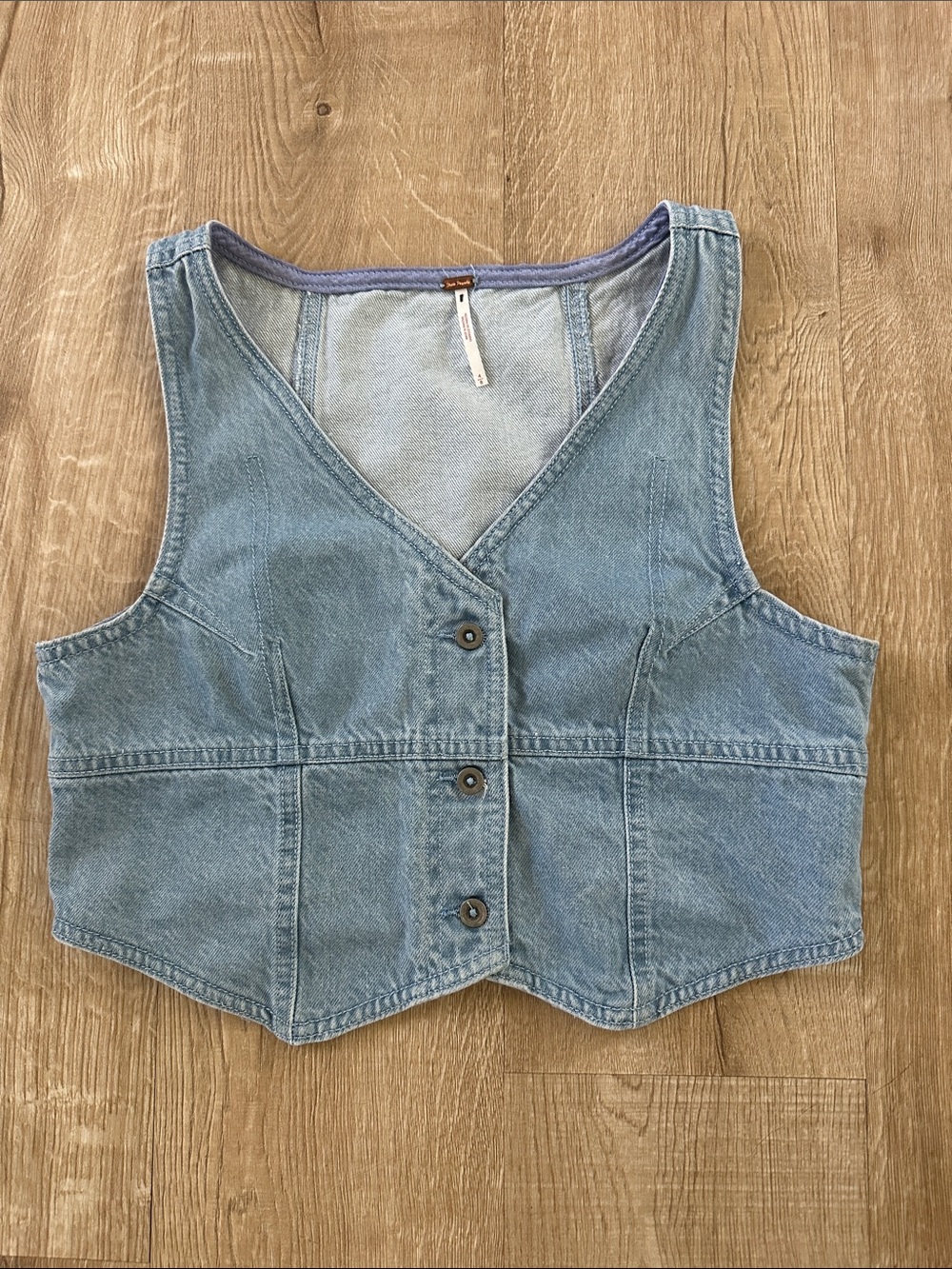 Free People Light Wash Denim Button-Front Vest Size 4